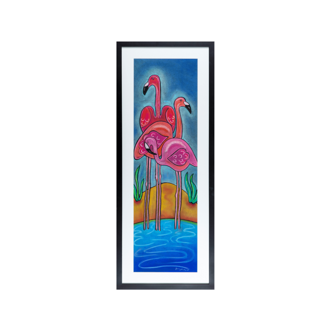 Jenny Willigrod Flamingos 50”x 20” Pastel Framed