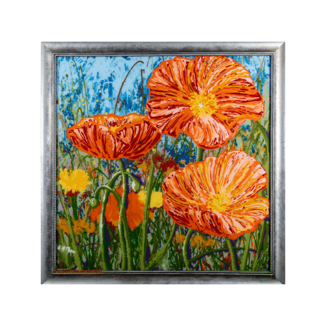 Playful Poppies Kristine Kollasch 45” x 45” Acrylic on Glass