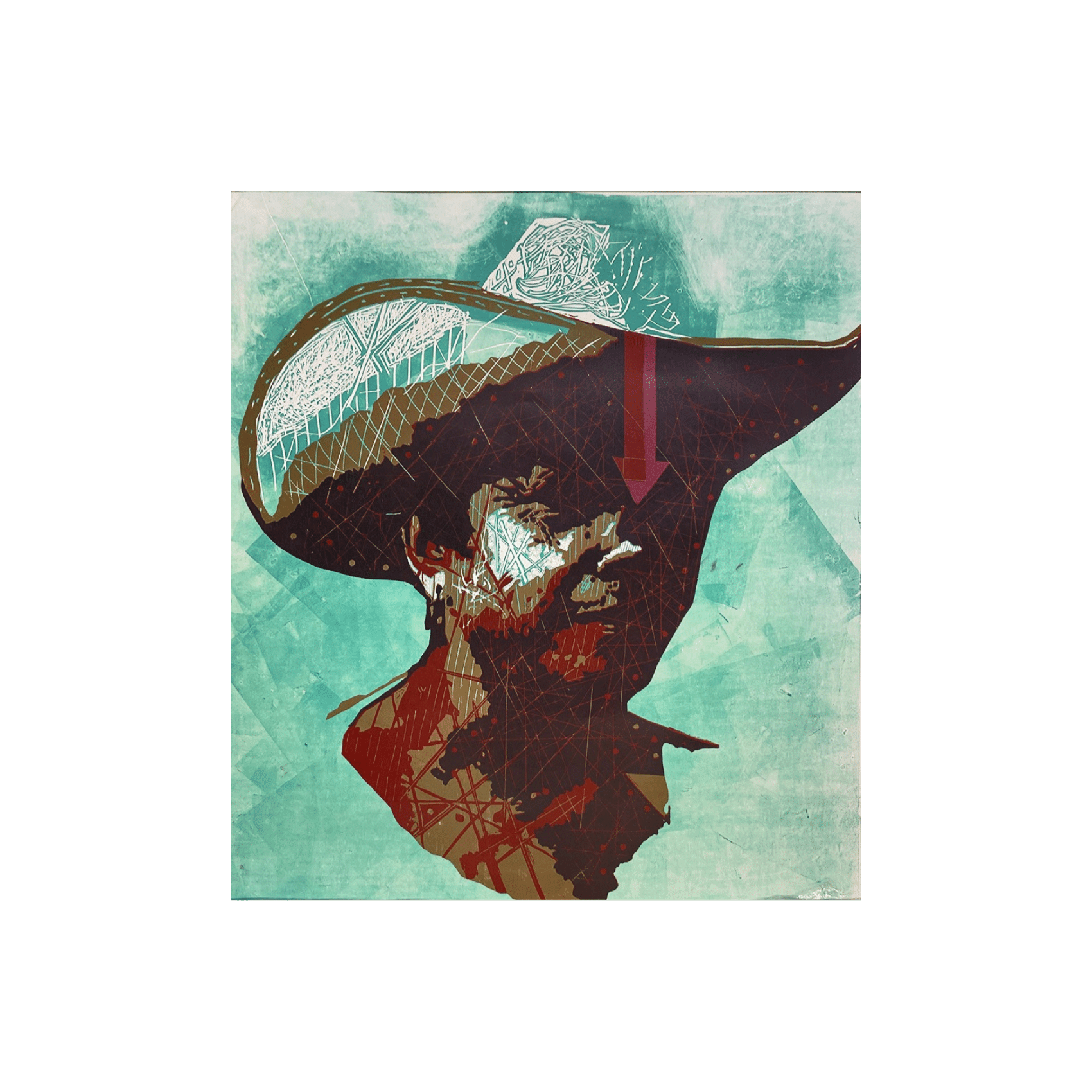 Humberto Valdez | 41 x 46¨ | Linoleum Relief | Señor en Sombrero